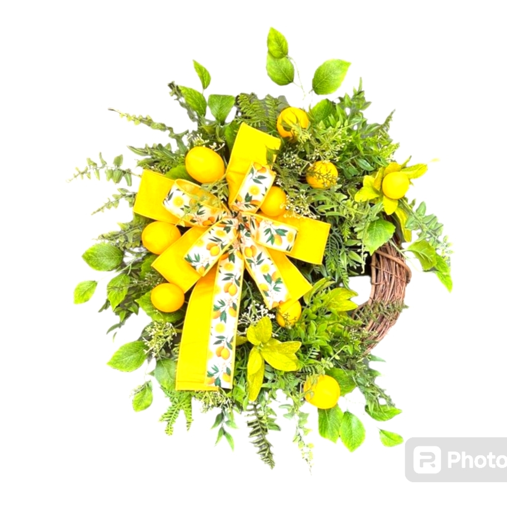 Large 20" handmade beautiful year around lemon wreath for your front door.
